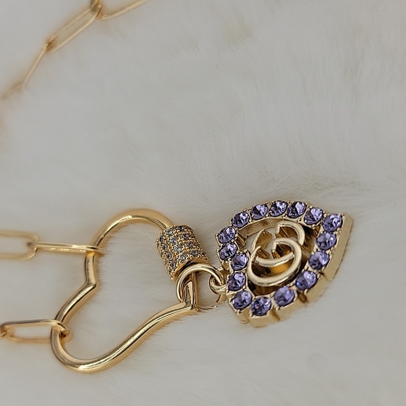 GG Heart Zipper Pull Charm Gold Purple Rhinestone - Picture 6 of 6